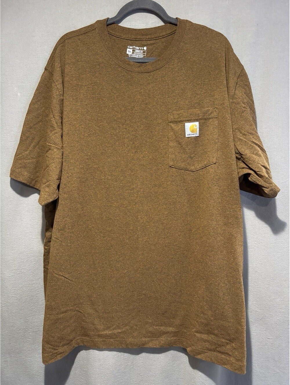 Mens Carhartt Iconic Short Sleeve Pocket T Shirt Brown 2XL Loose Fit